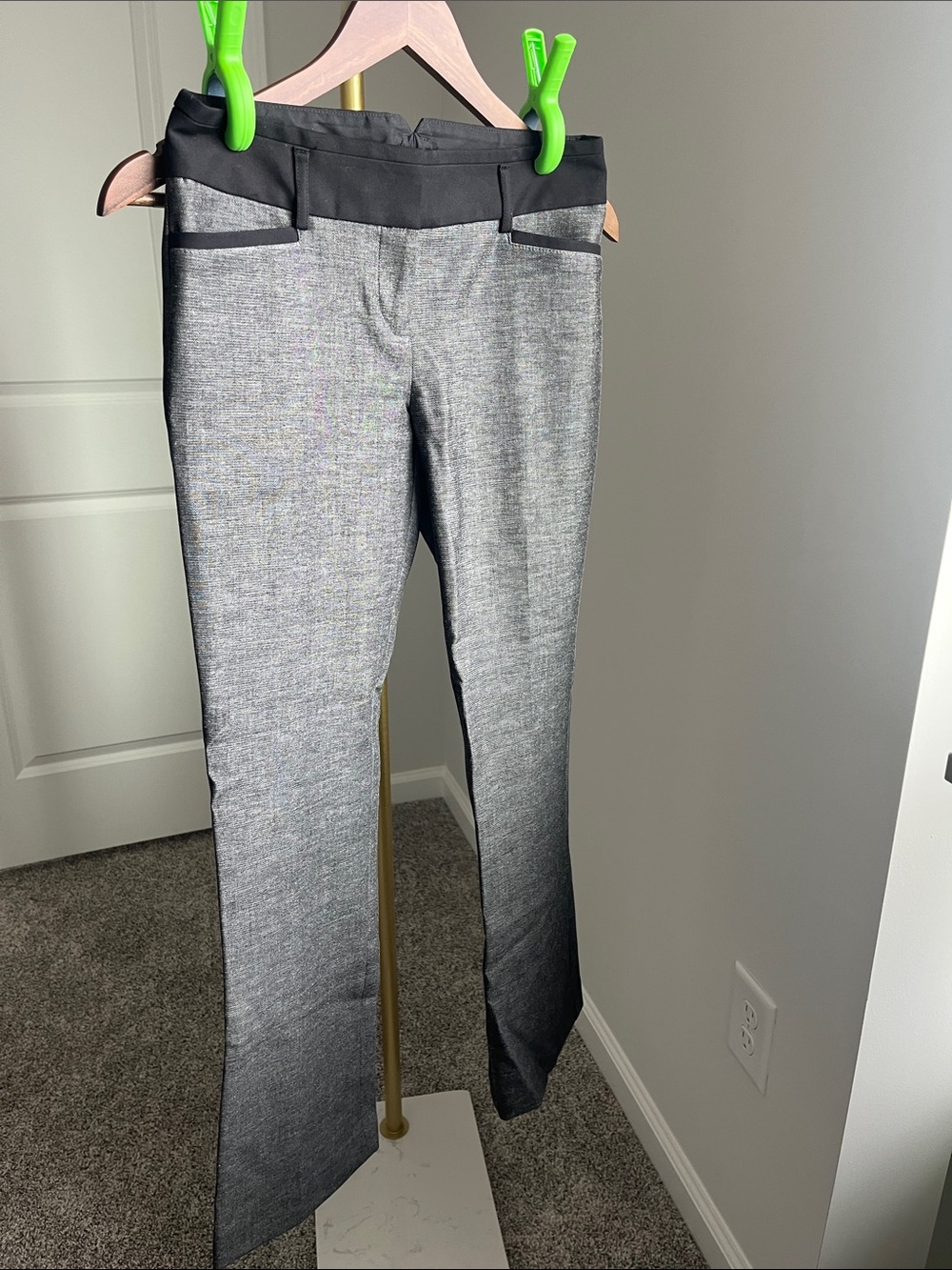 Express Gray Slim Dress Pants with Black Waistband